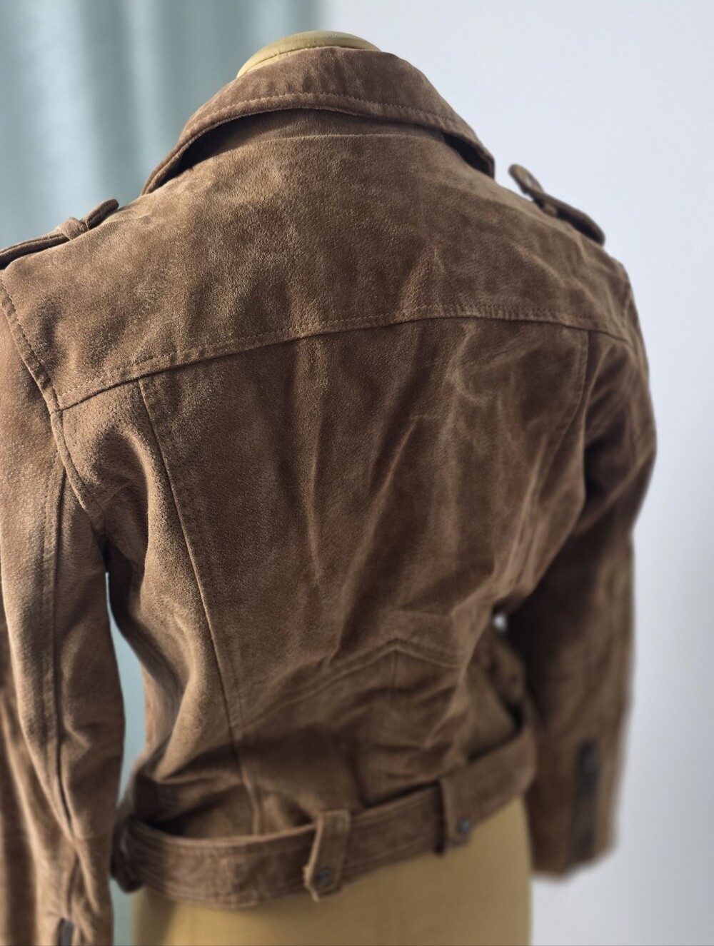 🍁 BLANKNYC Genuine Leather Suede Moto Jacket Brown Belted Women's M - Picture 3 of 9